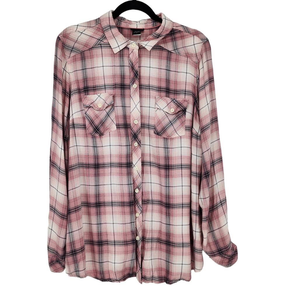 Torrid Pink Plaid Long Sleeve Chest Pockets Flannel Button Up Shirt Size 2X